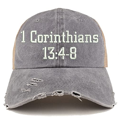 Trendy Apparel Shop 1 Corinthians 13:4-8 Frayed Bill Trucker Mesh Back Cap