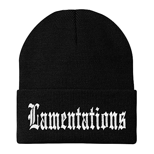 Trendy Apparel Shop Lamentations Old English Embroidered Long Cuff Beanie