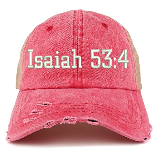 Trendy Apparel Shop Isaiah 53:4 Frayed Bill Trucker Mesh Back Cap