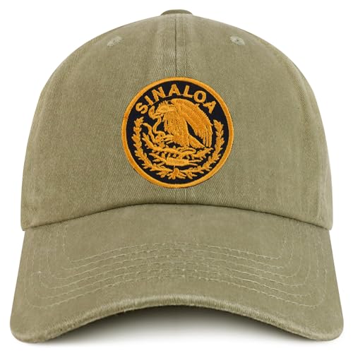 Trendy Apparel Shop Sinaloa Mexico Gold Embroidered Patch Pigment Dyed Washed Baseball Cap