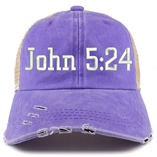 Trendy Apparel Shop John 5:24 Frayed Bill Trucker Mesh Back Cap