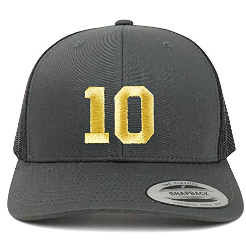 Trendy Apparel Shop Number 10 Gold Thread Embroidered Retro Trucker Mesh Cap