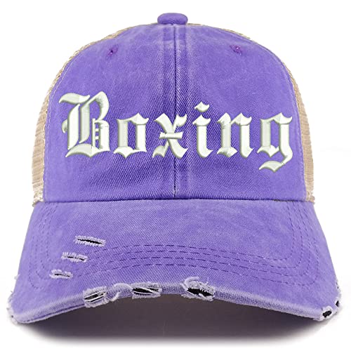 Trendy Apparel Shop Old English Boxing Frayed Bill Trucker Mesh Back Cap