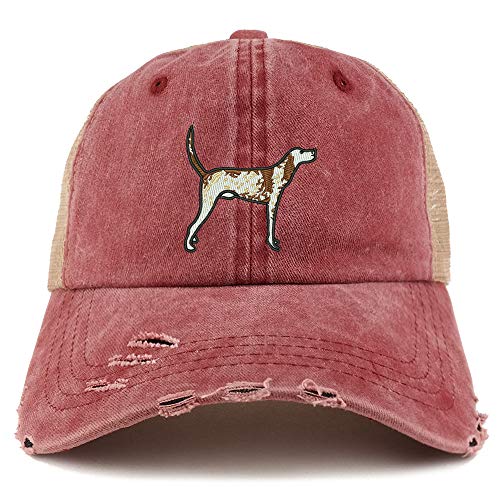 Trendy Apparel Shop Pointer Dog Embroidered Frayed Bill Trucker Mesh Back Cap