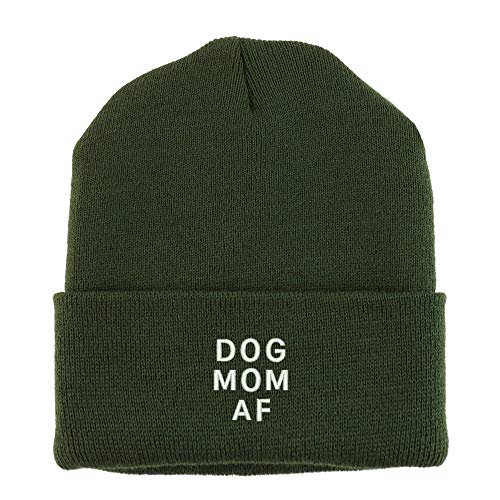 Trendy Apparel Shop Dog Mom Af Embroidered Made in USA Cuff Folded Acylic Knit Winter Beanie Hat