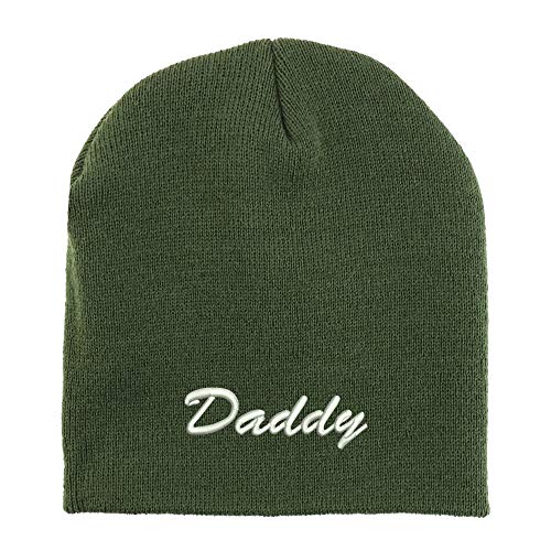 Trendy Apparel Shop Daddy Script Font Embroidered Made in USA Short Acrylic Knit Winter Beanie Hat