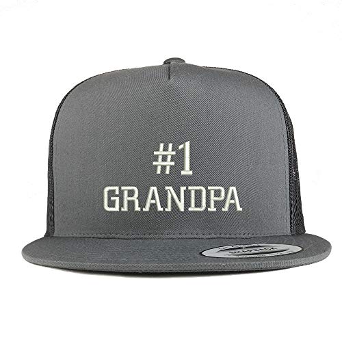 Trendy Apparel Shop Flexfit XXL Number 1 Grandpa Embroidered 5 Panel Flatbill Trucker Mesh Cap
