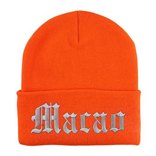 Trendy Apparel Shop Macao Old English Embroidered Long Cuff Beanie