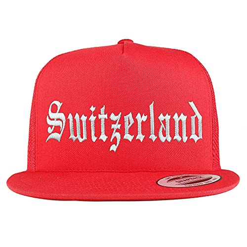 Trendy Apparel Shop Switzerland Old English 5 Panel Flatbill Trucker Cap