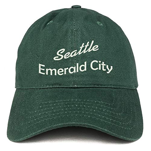 Trendy Apparel Shop Seattle Emerald City Text Embroidered Soft Crown 100% Brushed Cotton Cap