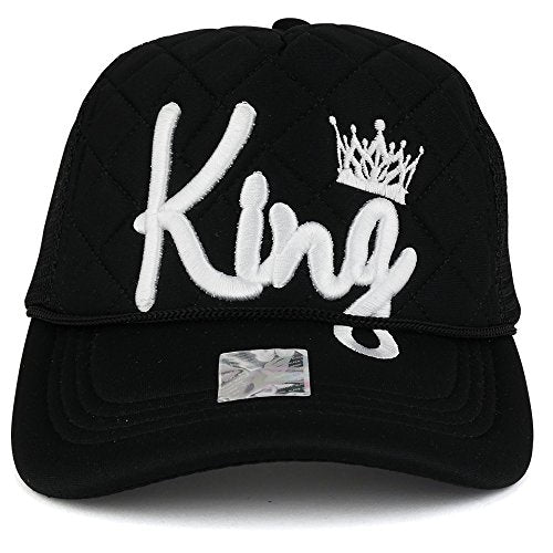 Trendy Apparel Shop 3D King with Crown Embroidered Quilted Foam Mesh Trucker Cap