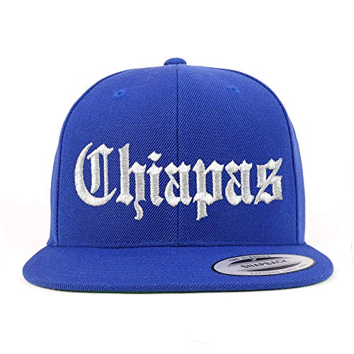Trendy Apparel Shop Old English Chiapas White Embroidered Flatbill Snapback Baseball Cap