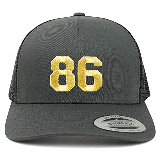 Trendy Apparel Shop Number 86 Gold Thread Embroidered Retro Trucker Mesh Cap