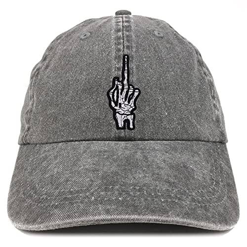 Trendy Apparel Shop Skeleton Middle Finger Patch Pigment Dyed Washed Baseball Cap