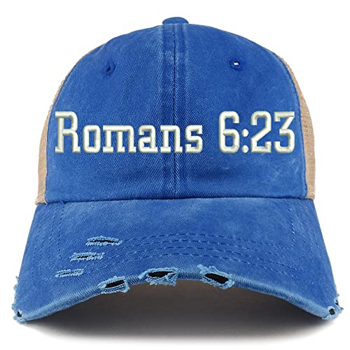 Trendy Apparel Shop Romans 6:23 Frayed Bill Trucker Mesh Back Cap