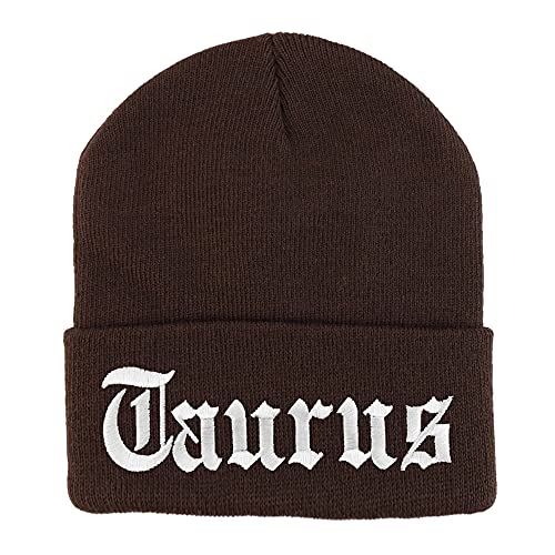 Trendy Apparel Shop Taurus Old English Embroidered Long Cuff Beanie