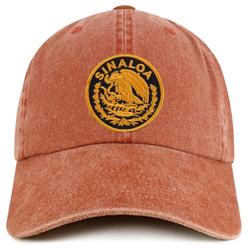 Trendy Apparel Shop Sinaloa Mexico Gold Embroidered Patch Pigment Dyed Washed Baseball Cap