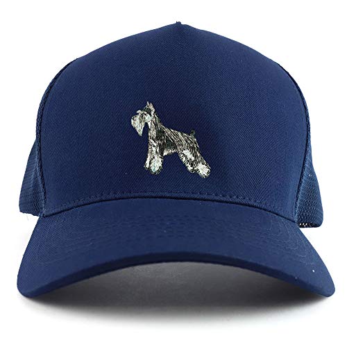 Trendy Apparel Shop Miniature Schanuzer Dog Embroidered Oversized 5 Panel XXL Trucker Mesh Cap