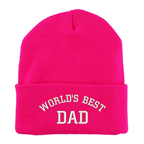 Trendy Apparel Shop World's Best Dad Embroidered Made in USA Cuff Folded Acylic Knit Winter Beanie Hat