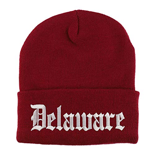 Trendy Apparel Shop Delaware State Old English Embroidered Long Cuff Beanie