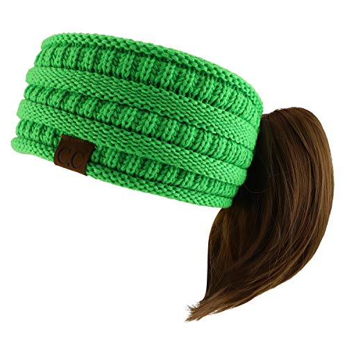 Trendy Apparel Shop Women's Solid Ribbed Knit Ponytail Button Headband