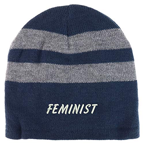 Trendy Apparel Shop Feminist Embroidered Fleece Lined Striped Short Beanie