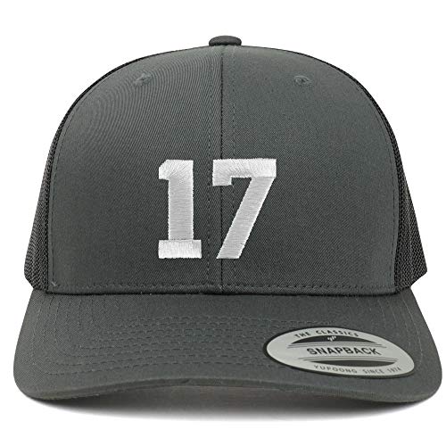 Trendy Apparel Shop Number 17 White Thread Embroidered Retro Trucker Mesh Cap