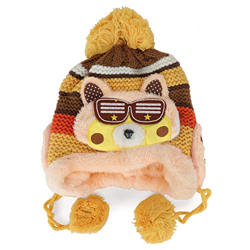 Trendy Apparel Shop Kid's Racoon Animal Fur Trimmed Pom Knit Beanie Hat