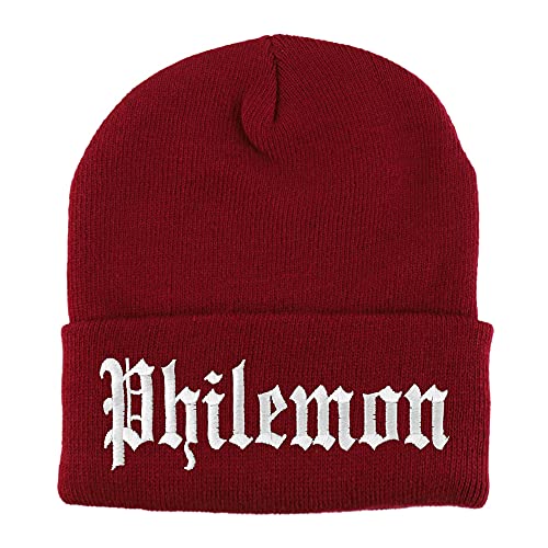Trendy Apparel Shop Philemon Old English Embroidered Long Cuff Beanie