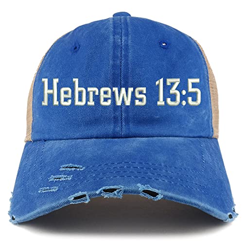 Trendy Apparel Shop Hebrews 13:5 Frayed Bill Trucker Mesh Back Cap