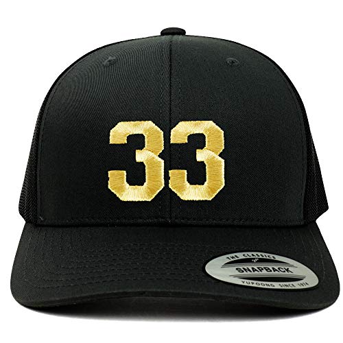 Trendy Apparel Shop Number 33 Gold Thread Embroidered Retro Trucker Mesh Cap