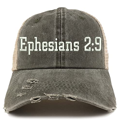 Trendy Apparel Shop Ephesians 2:9 Frayed Bill Trucker Mesh Back Cap