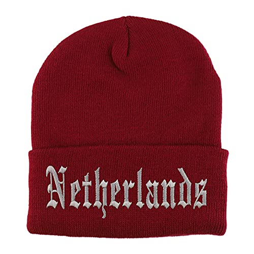 Trendy Apparel Shop Netherlands Old English Embroidered Long Cuff Beanie