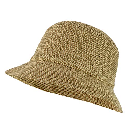 Trendy Apparel Shop Women's UPF 50+ Paper Braid Tweed Ribbon Band Bucket Hat