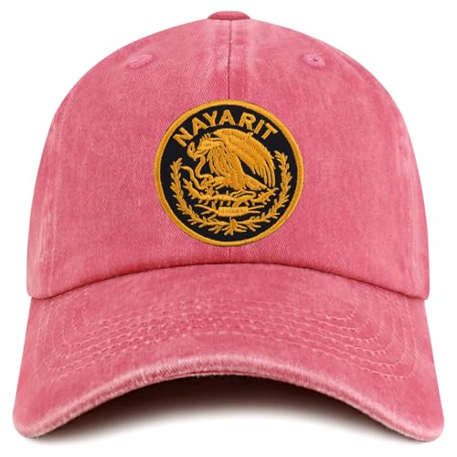 Trendy Apparel Shop Nayarit Mexico Gold Embroidered Patch Pigment Dyed Washed Baseball Cap