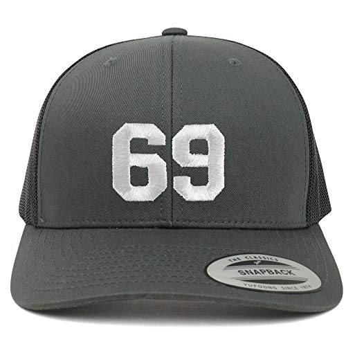 Trendy Apparel Shop Number 69 White Thread Embroidered Retro Trucker Mesh Cap