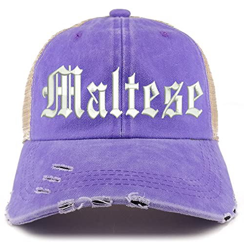 Trendy Apparel Shop Old English Maltese Frayed Bill Trucker Mesh Back Cap
