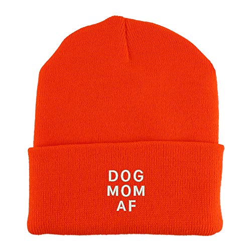 Trendy Apparel Shop Dog Mom Af Embroidered Made in USA Cuff Folded Acylic Knit Winter Beanie Hat
