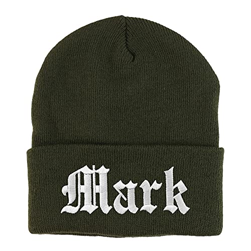 Trendy Apparel Shop Mark Old English Embroidered Long Cuff Beanie