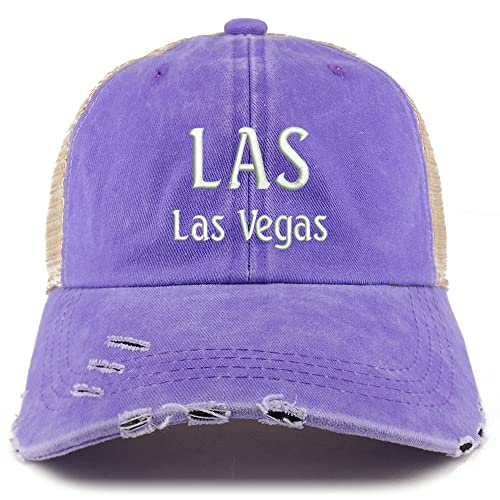 Trendy Apparel Shop LAS Las Vegas Embroidered Frayed Bill Trucker Mesh Back Cap