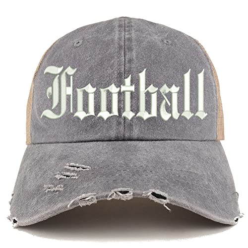 Trendy Apparel Shop Old English Football Frayed Bill Trucker Mesh Back Cap