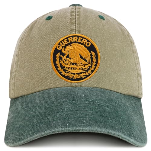 Trendy Apparel Shop Guerrero Mexico Gold Embroidered Patch Pigment Dyed Washed Baseball Cap