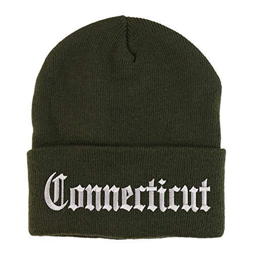 Trendy Apparel Shop Connectiut State Old English Embroidered Long Cuff Beanie