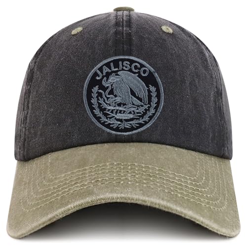 Trendy Apparel Shop Jalisco Mexico Charcoal Embroidered Patch Pigment Dyed Washed Baseball Cap
