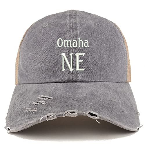 Trendy Apparel Shop Omaha NE Embroidered Frayed Bill Trucker Mesh Back Cap