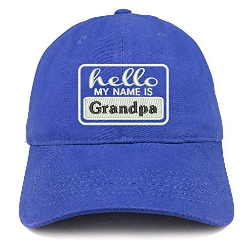 Trendy Apparel Shop Hello My Name is Grandpa Soft Crown 100% Brushed Cotton Cap