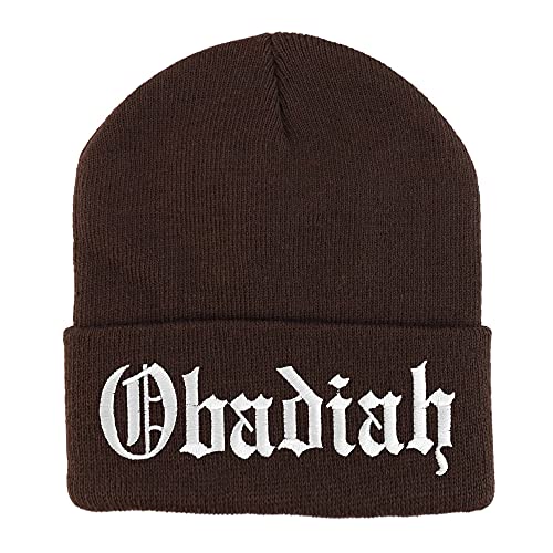 Trendy Apparel Shop Obadiah Old English Embroidered Long Cuff Beanie