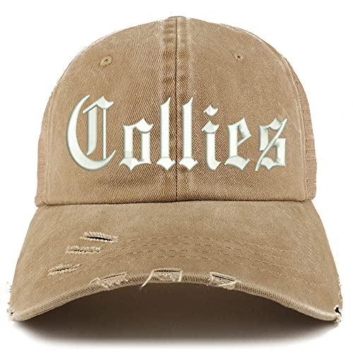 Trendy Apparel Shop Old English Collies Frayed Bill Trucker Mesh Back Cap