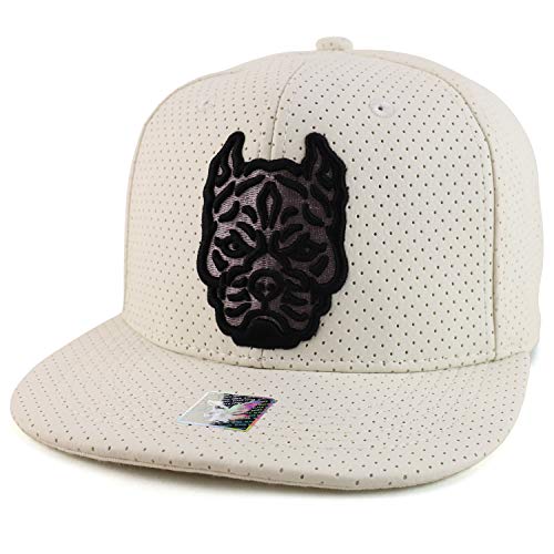 Trendy Apparel Shop Pitbull Embroidered PU Leather Flatbill Snapback Cap