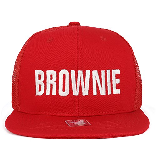 Trendy Apparel Shop Brownie Embroidered Cotton Flat Bill Mesh Cap